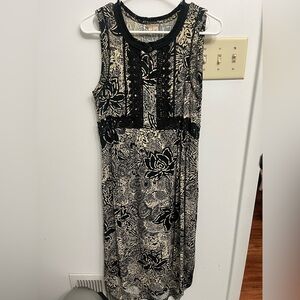 HOLDING HORSES Black and Cream Patterned Midi Dress